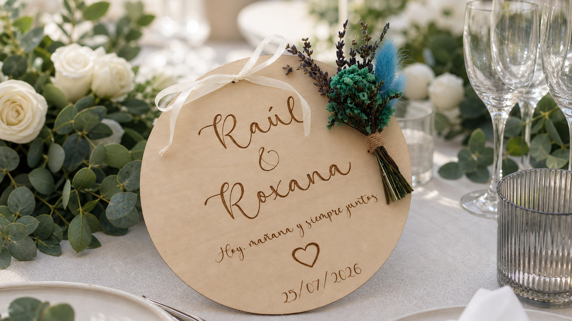 Detalle personalizado de boda grabado en madera